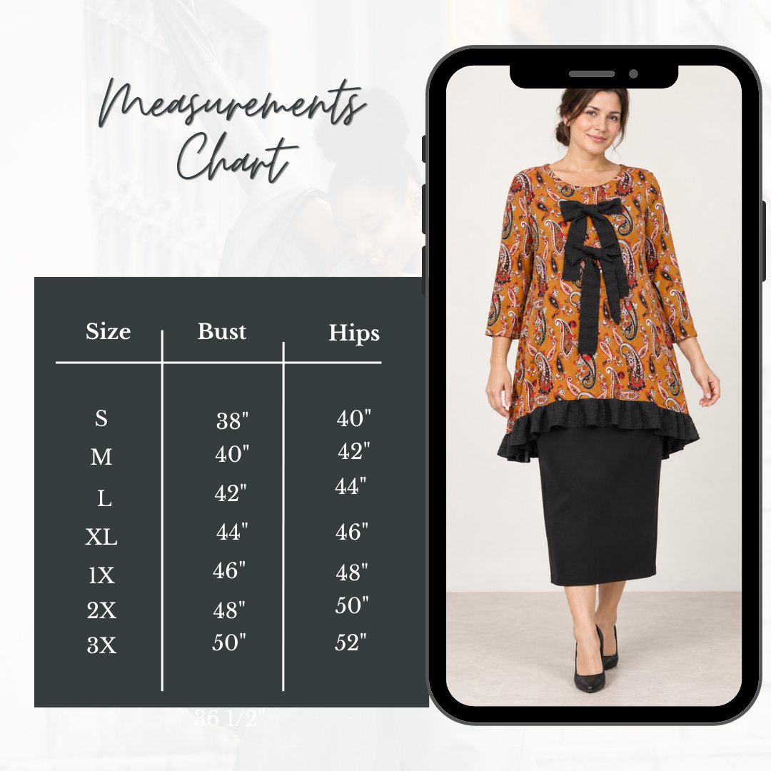 NEW! Mustard Paisley Tunic Top: S-3X  Arriving in Stock: 9/16