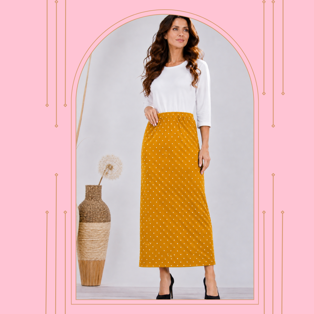 Pre-Order:  Mustard Polka Dot Maxi Skirt: S-3X  Arriving In Stock: Late July