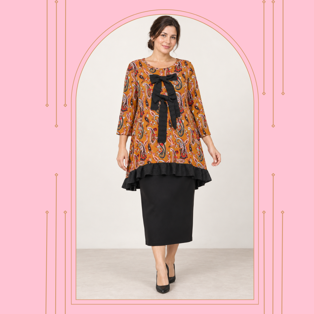 NEW! Mustard Paisley Tunic Top: S-3X  Arriving in Stock: 9/16