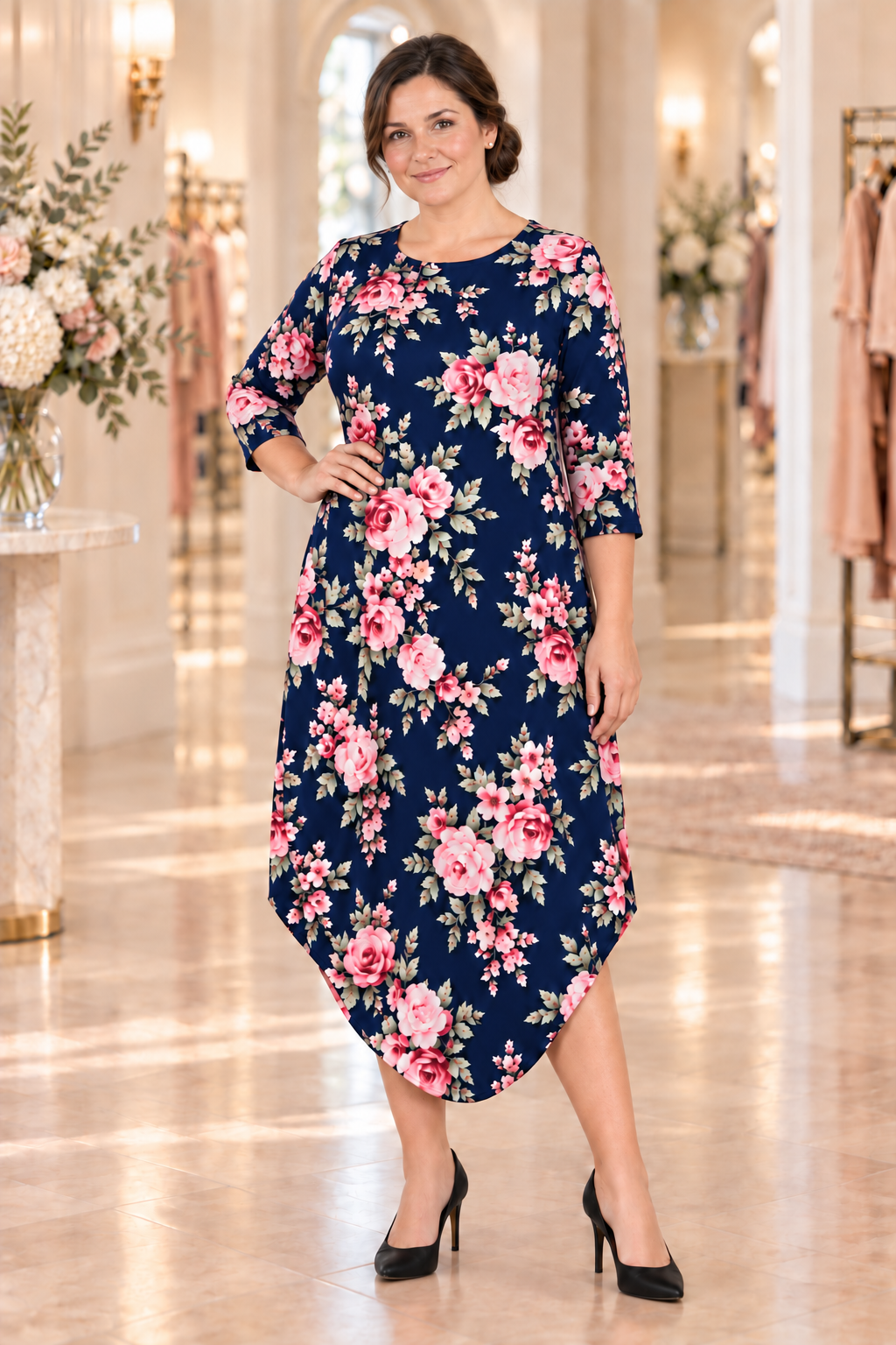 NEW! "Caroline" Navy Side Drape Dress: S-XL (Generous Fit!) Arriving In Stock: 10/1