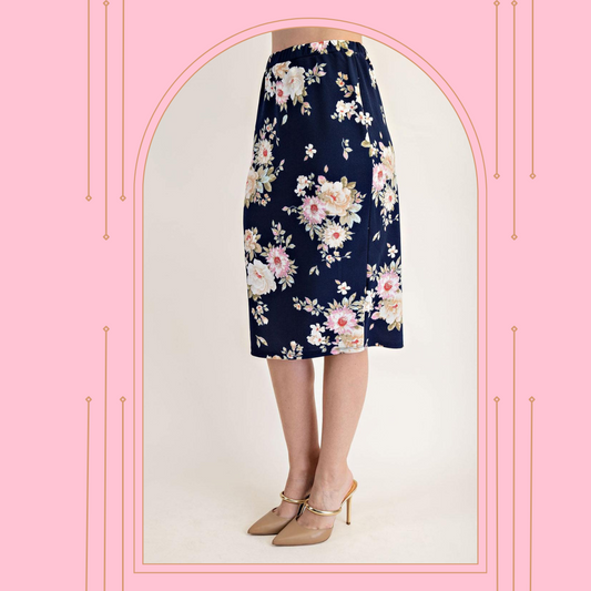 NEW! Navy Floral Skirt : S-3X