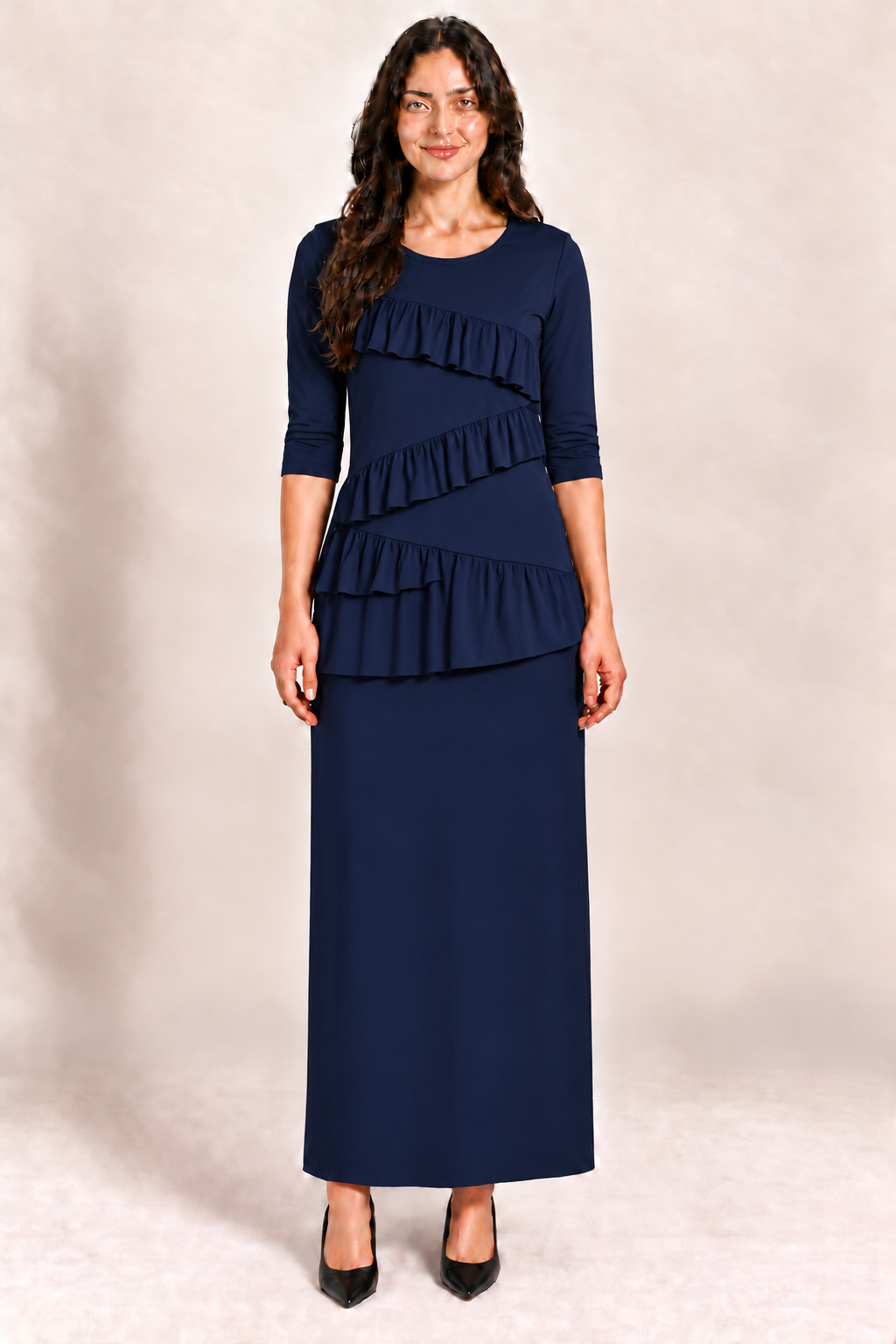 Dark Navy "Flounce' Top: S & M (FINAL SALE! Cannot Be Returned!)
