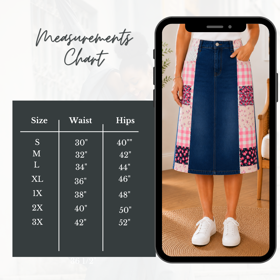 NEW! Pink Patchwork Jean Skirt: S-3X