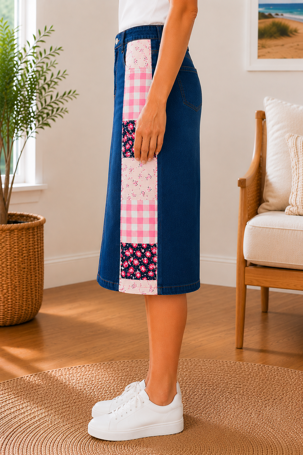 NEW! Pink Patchwork Jean Skirt: S-3X