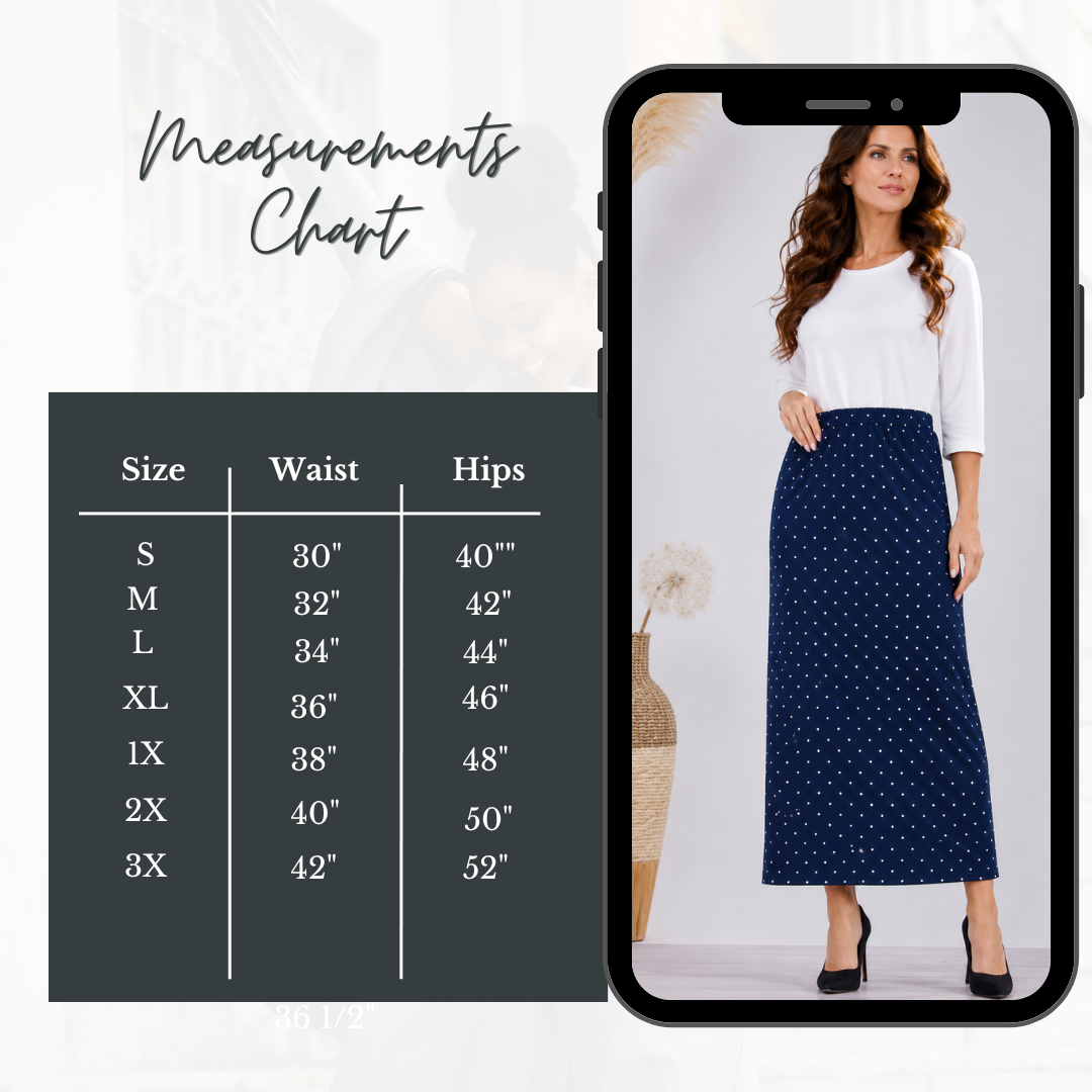 Pre-Order: Navy Polka Dot  Maxi Skirt: S-3X  Arriving In Stock: Late July