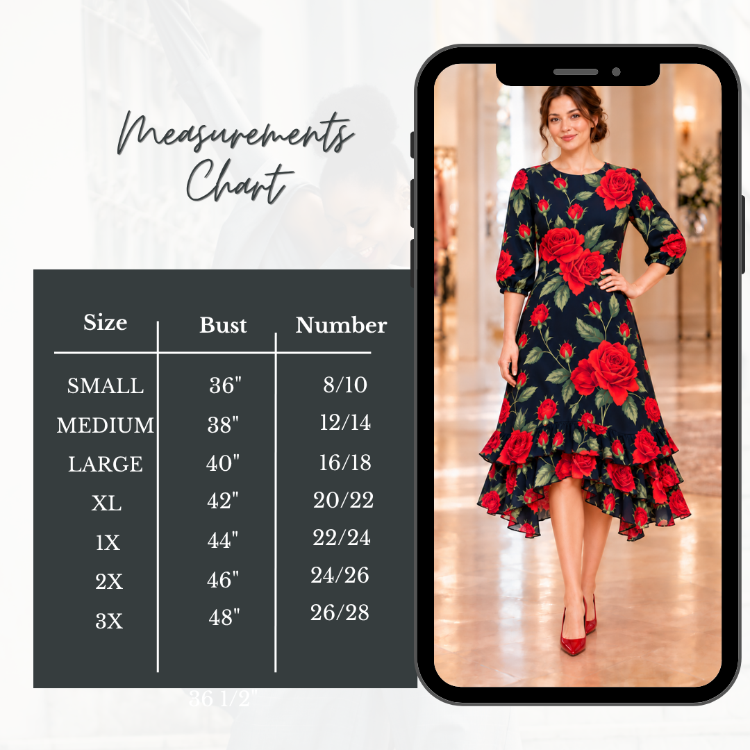 Pre-Order-New! "Scarlet" Navy/Red Roses Print Dress: S-3X (Arriving Late Oct)
