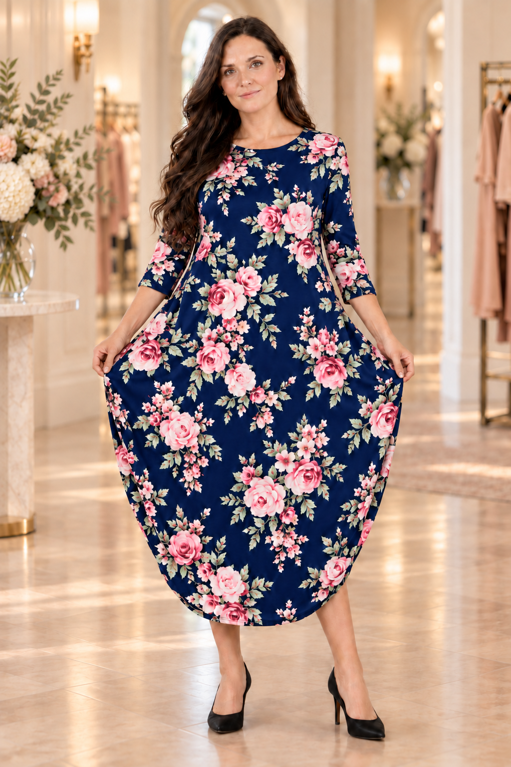 NEW! "Caroline" Navy Side Drape Dress: S-XL (Generous Fit!) Arriving In Stock: 10/1
