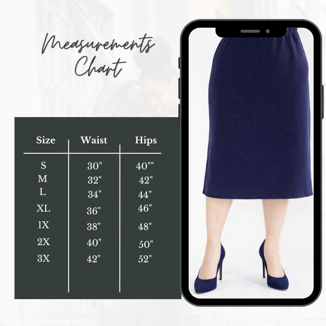 New!  Navy 33” Skirt: 1X-3X