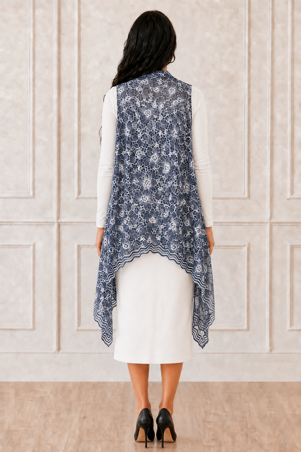 NEW! Navy/White Lace Vest: (One Size Fits Most Up to 1X)