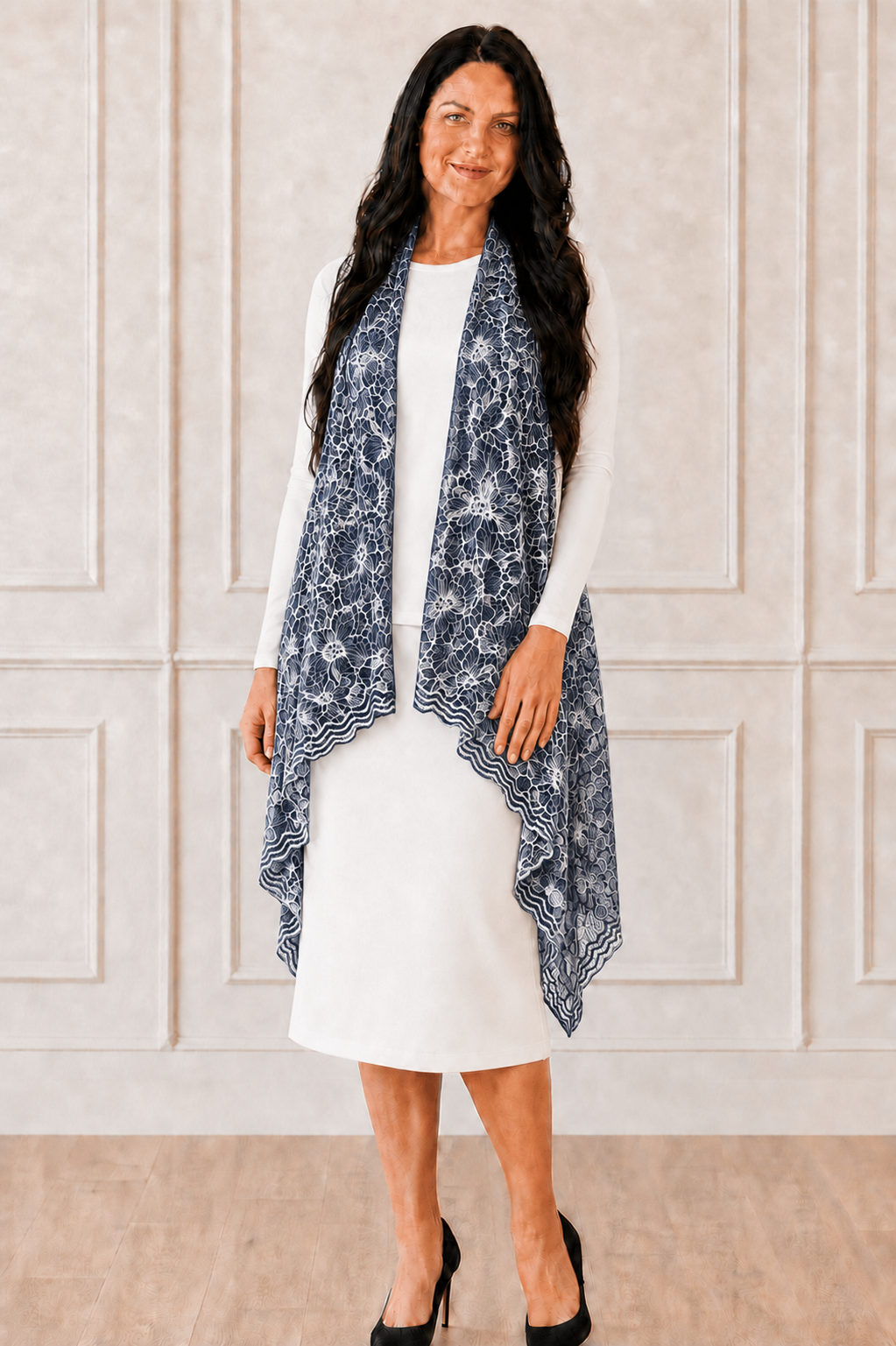 NEW! Navy/White Lace Vest: (One Size Fits Most Up to 1X)