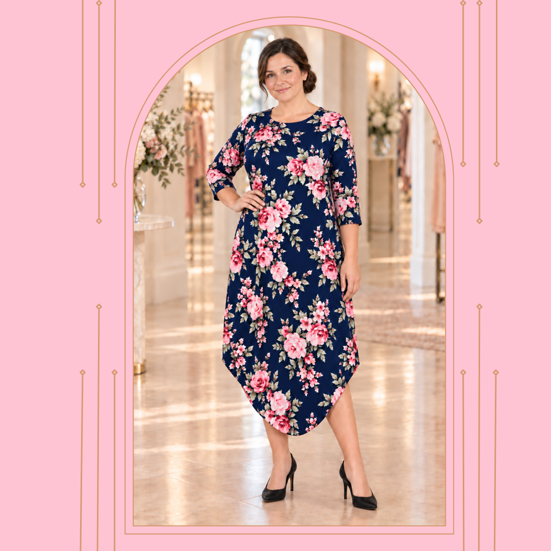 NEW! "Caroline" Navy Side Drape Dress: S-XL (Generous Fit!) Arriving In Stock: 10/1
