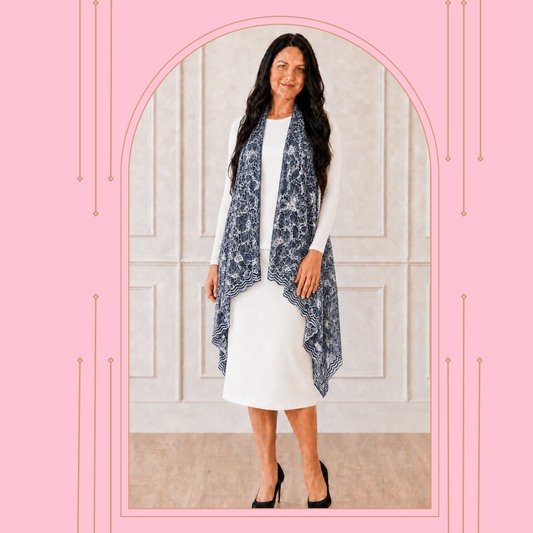 NEW! Navy/White Lace Vest: (One Size Fits Most Up to 1X)