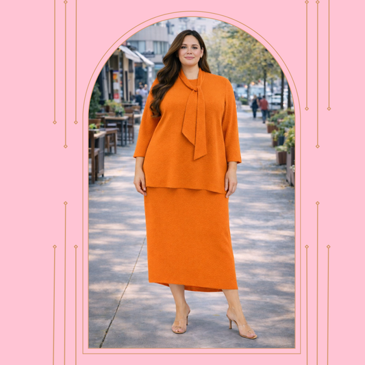 Orange (“Chenille”) Texture Knit Top: 1X-2X FINAL SALE! Cannot Be Returned!