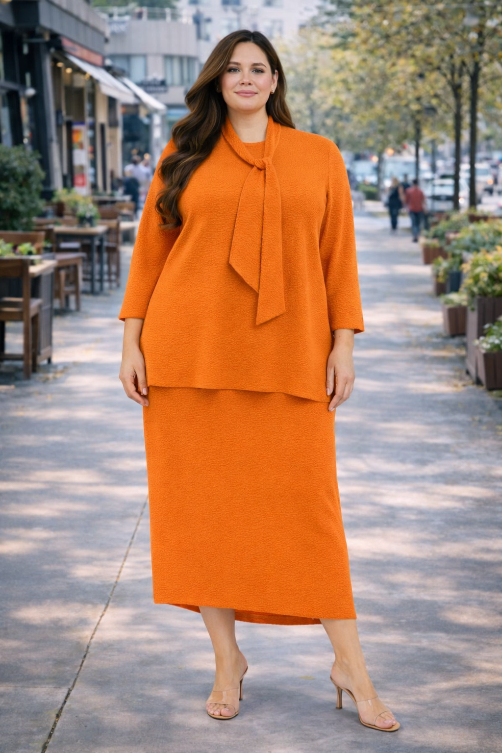 Orange (“Chenille”) Texture Knit Top: 1X-2X FINAL SALE! Cannot Be Returned!