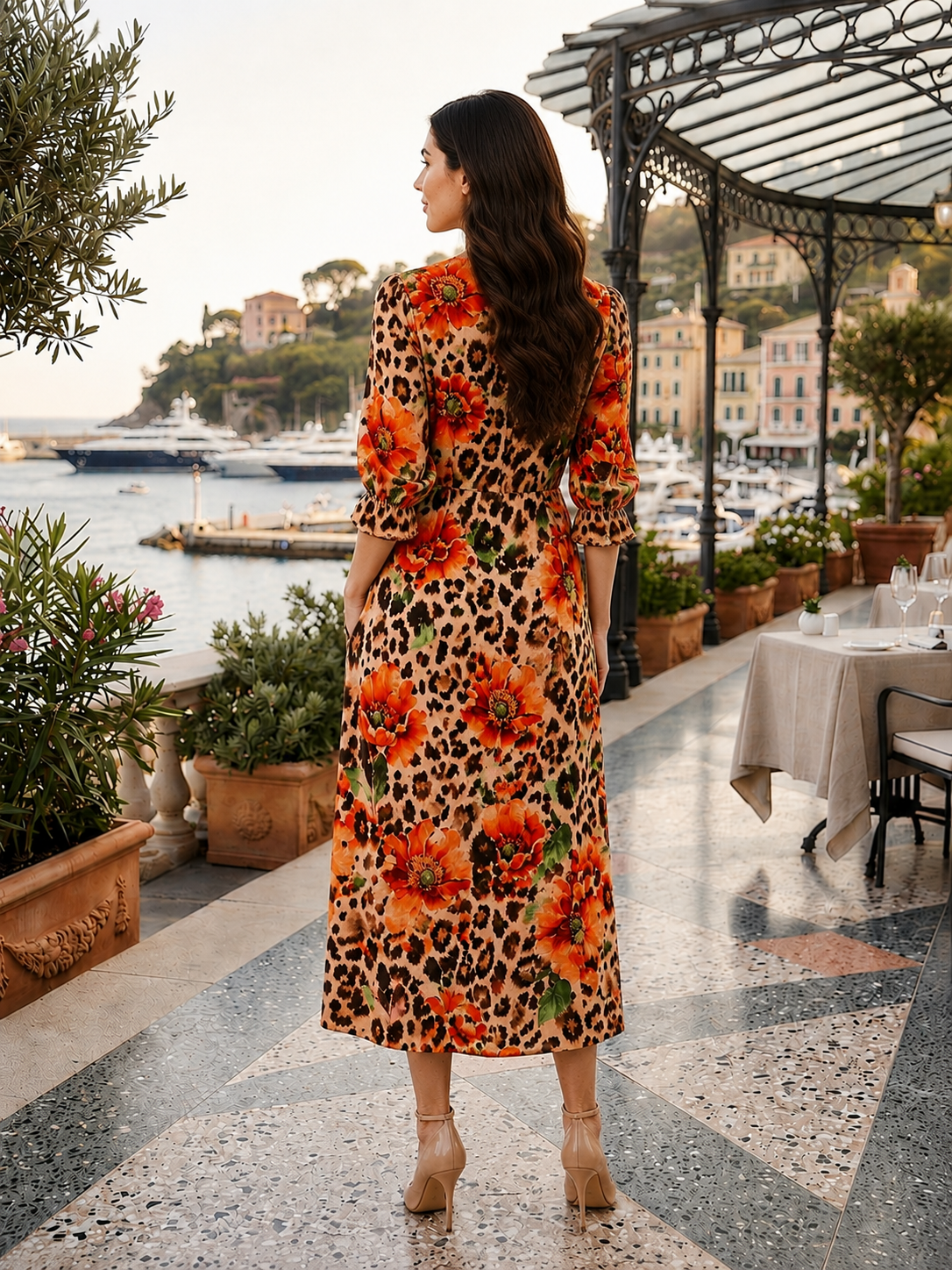 Pre-ORDER: NEW! "Camilla" Leopard/Floral Print Bow Dress: S-3X (Arriving In Stock: Mid to Late July)