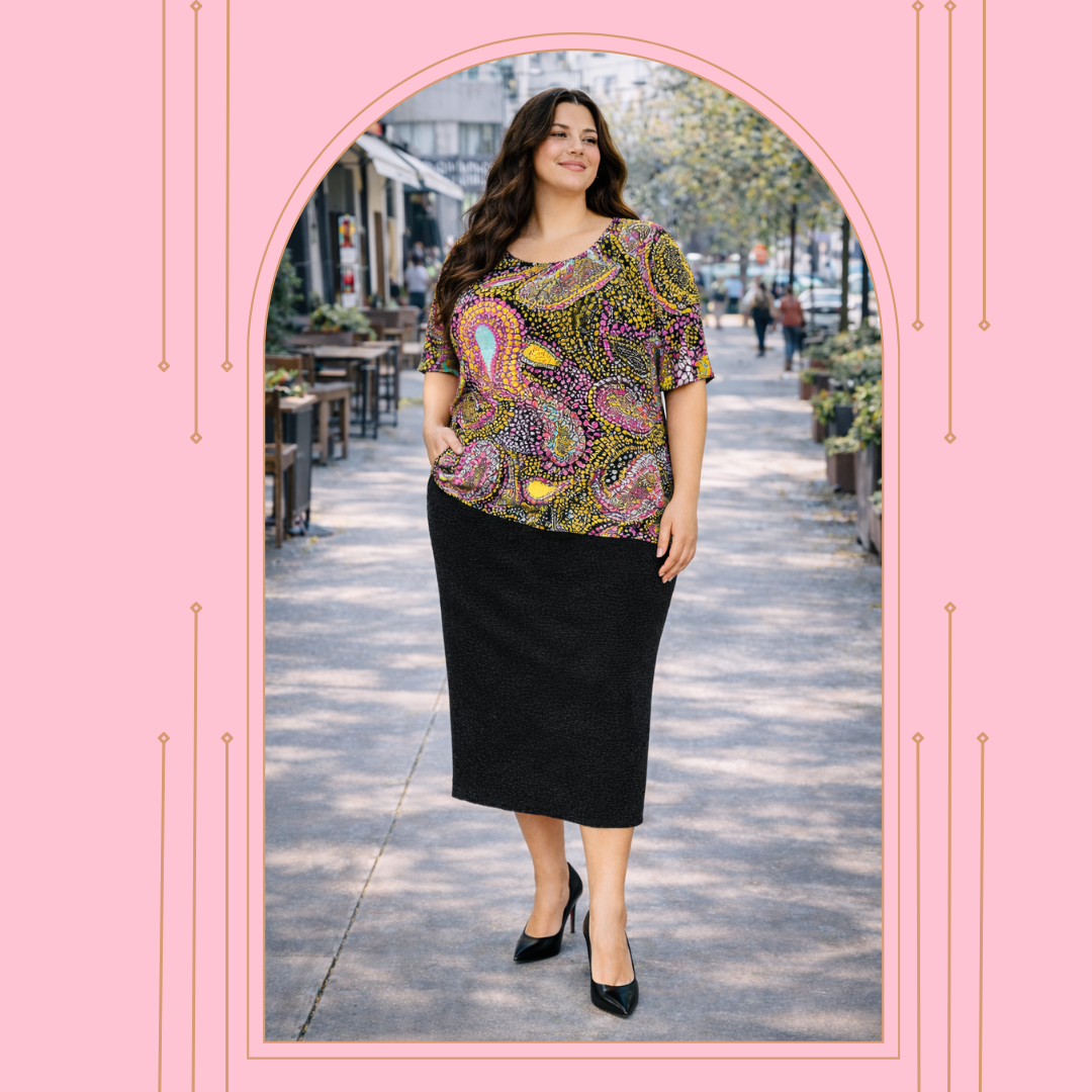 Paisley Multi Print Top: 1X-3X FINAL SALE! Cannot Be Returned!