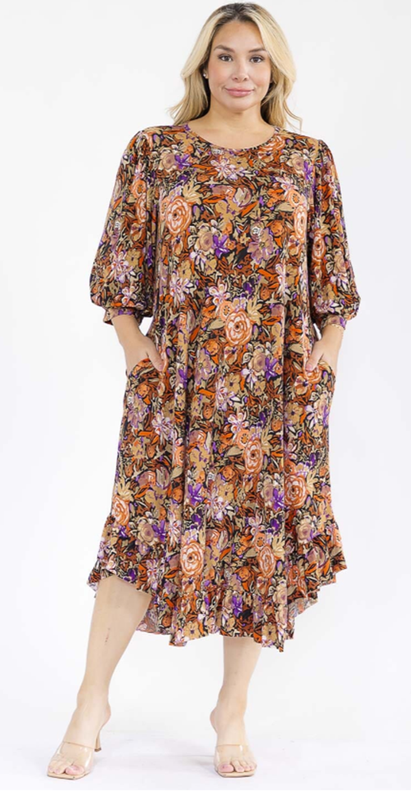 NEW! "SIERRA" Peach Floral Dress: S-3X