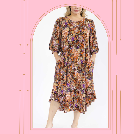 NEW! "SIERRA" Peach Floral Dress: S-3X