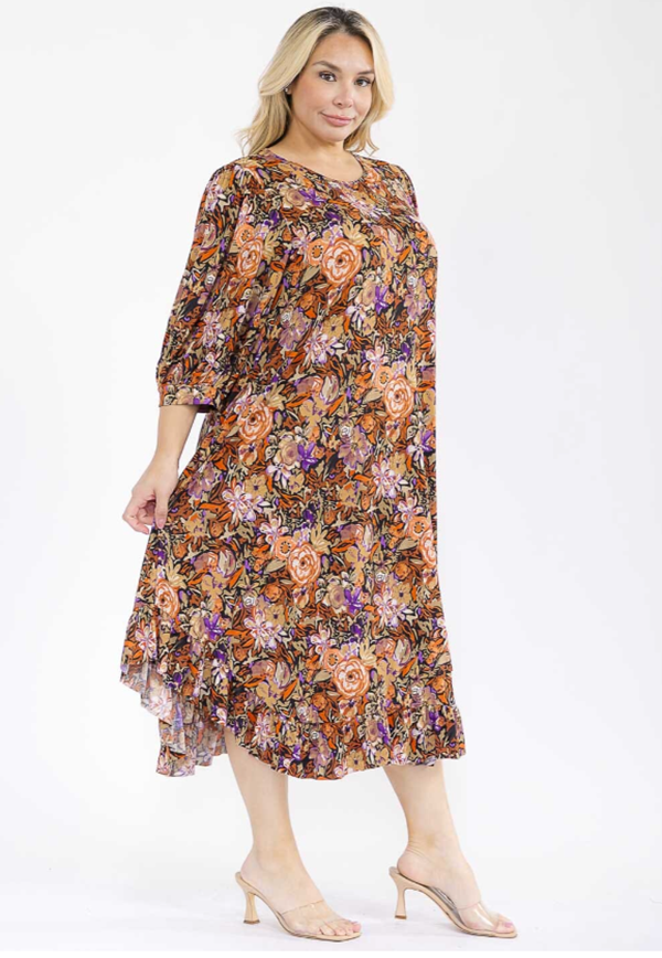 NEW! "SIERRA" Peach Floral Dress: S-3X
