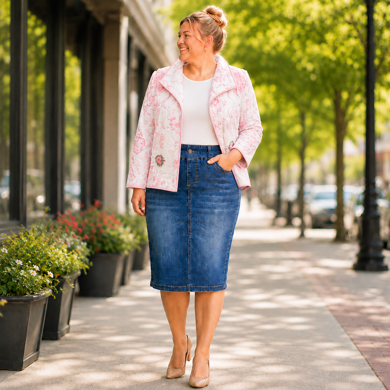 Pink "Bows" Quilted Jacket:  Size: 1X/2X  (One Of A Kind)