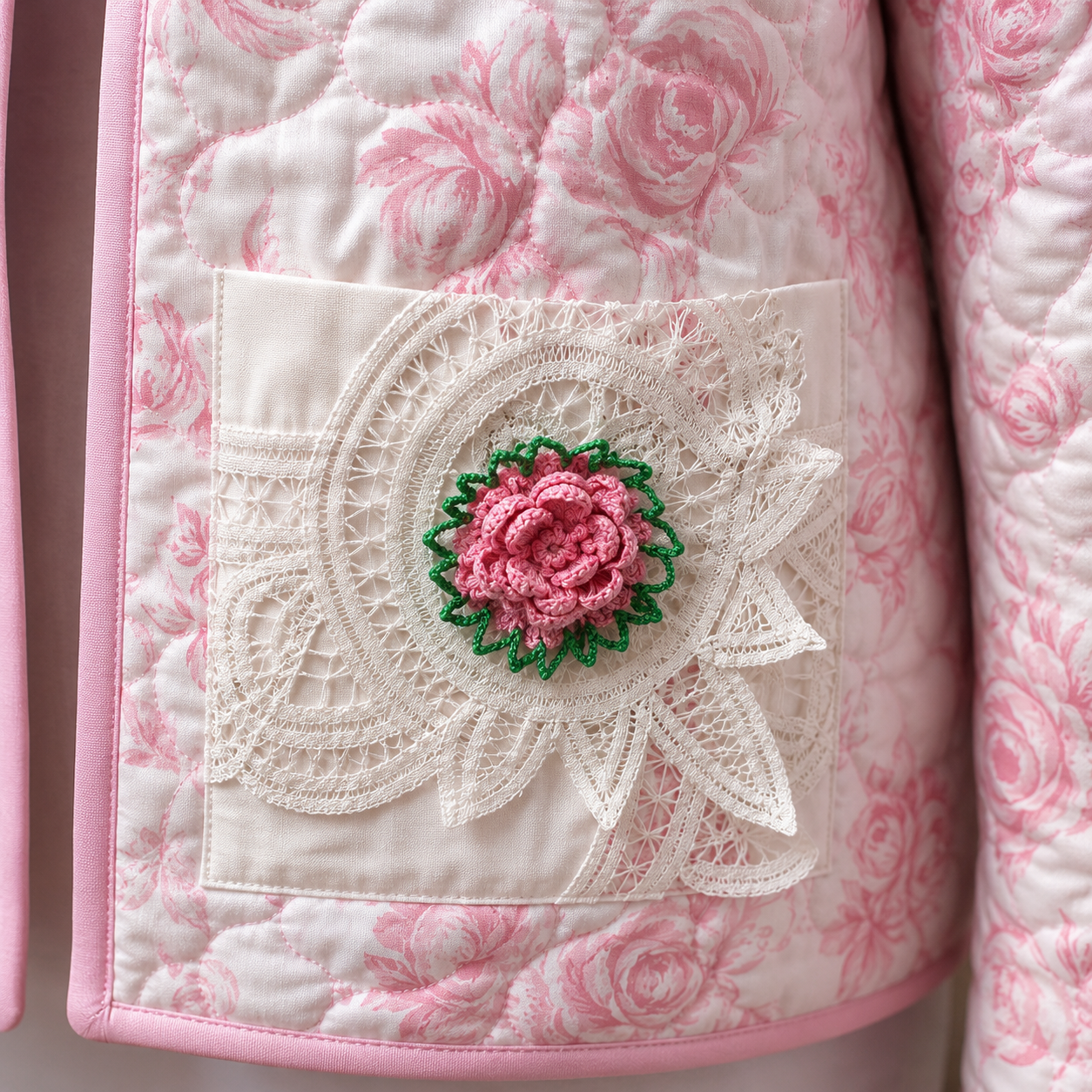 Pink "Bows" Quilted Jacket:  Size: 1X/2X  (One Of A Kind)