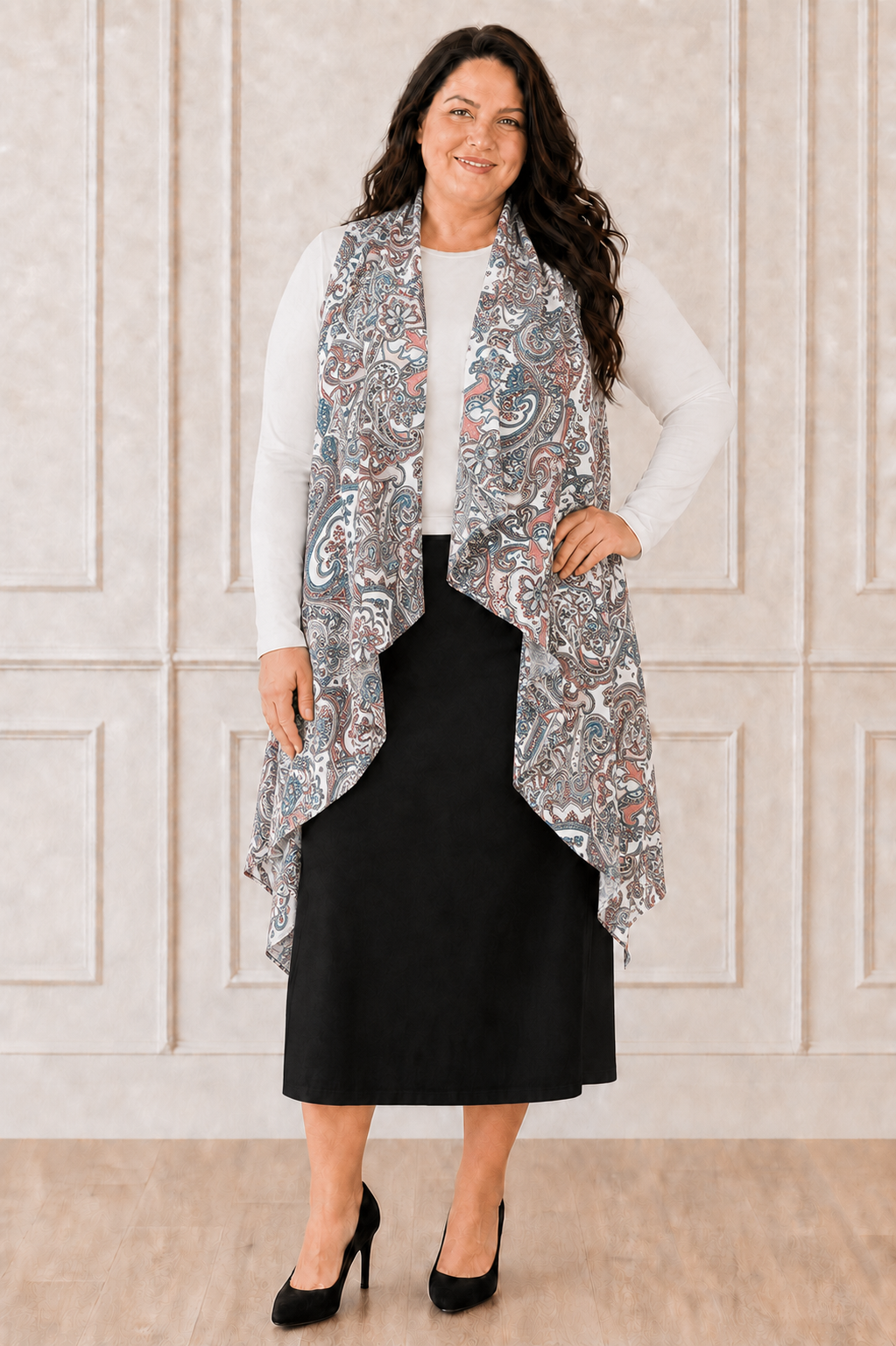 NEW! Pink/Tan Paisley Plus Vest: XL-3X