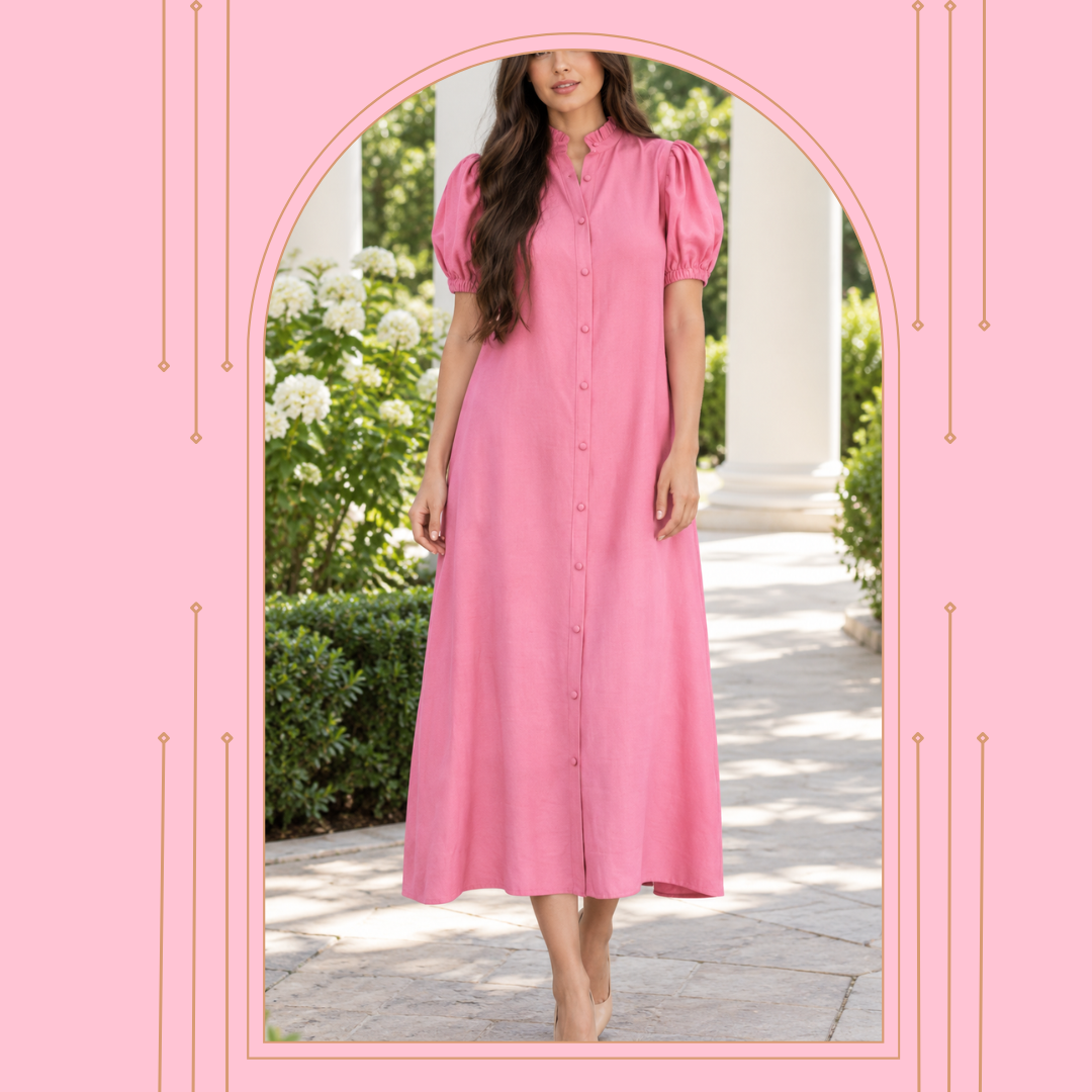 NEW! "Rosalie" Pink Shirt Dress: S-L  Arriving In Stock: 9/15