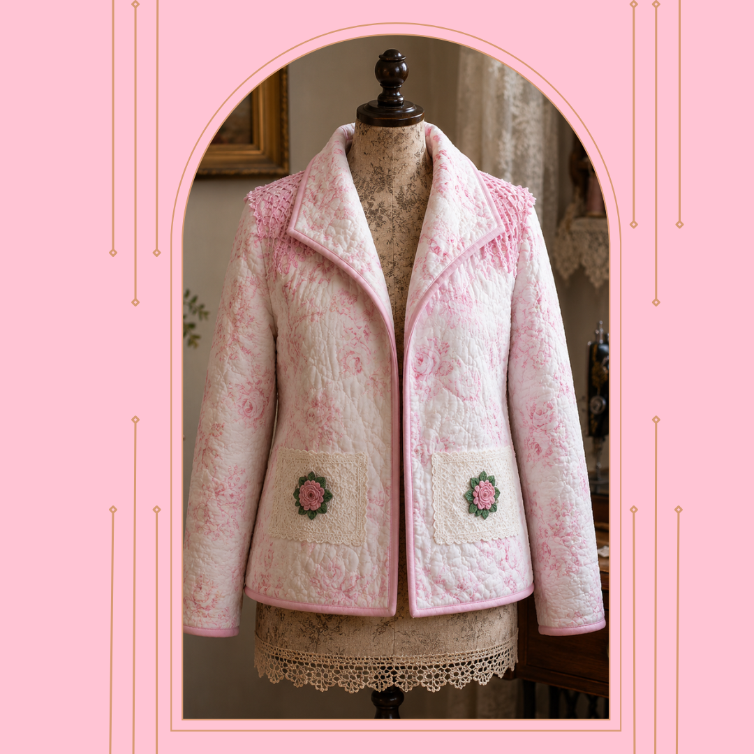 Pink "Bows" Quilted Jacket:  Size: 1X/2X  (One Of A Kind)
