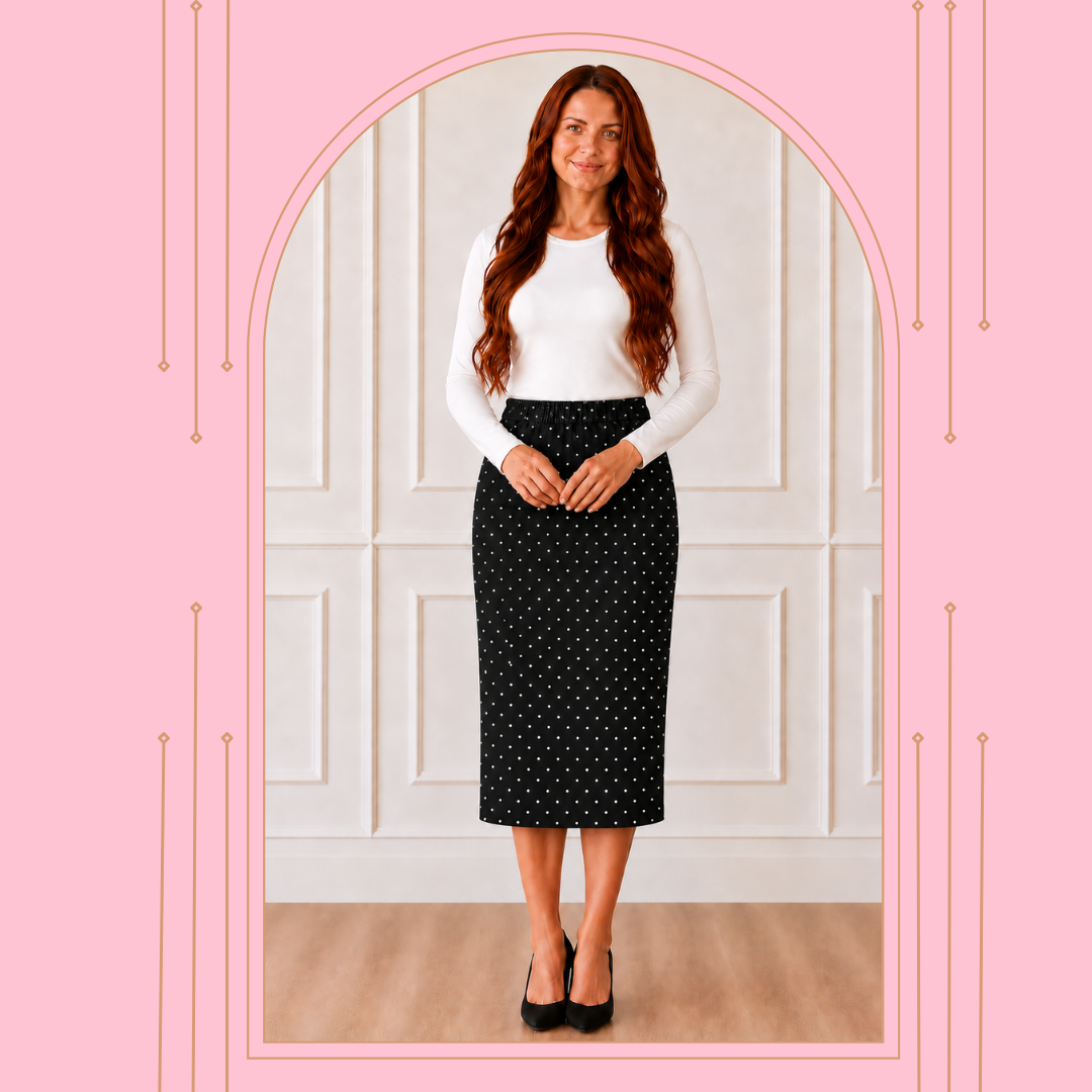 Black Polka Dot Skirt: 31" Length: S-5X