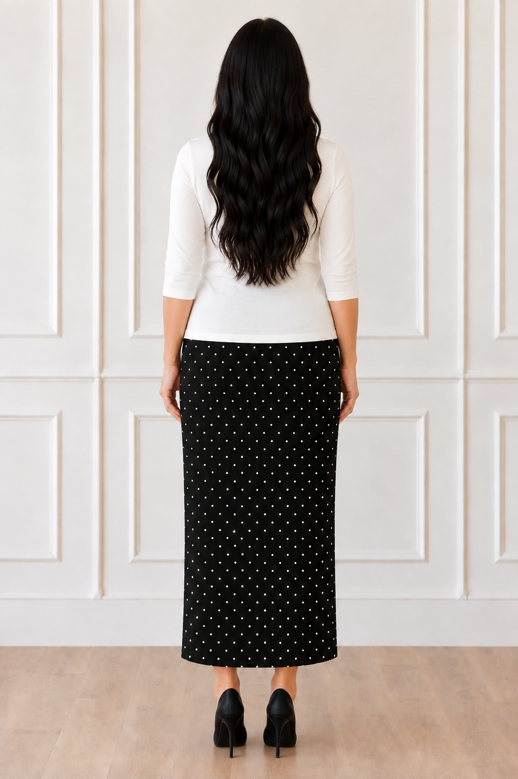 NEW! Black Polka Dot  Skirt: 34 " S-5X
