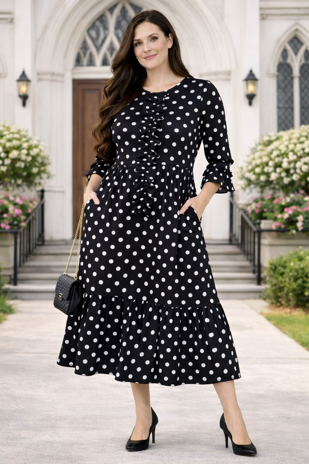 “Rochelle" Black/White Polka Dot Dress: -Medium :Final Sale! Cannot Be Returned!