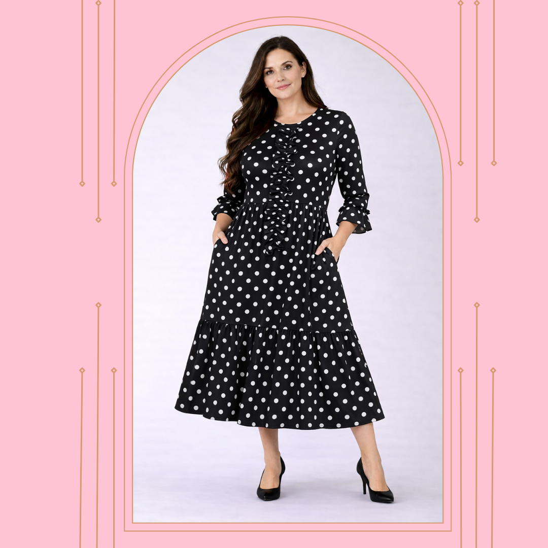 “Rochelle" Black/White Polka Dot Dress: -Medium :Final Sale! Cannot Be Returned!