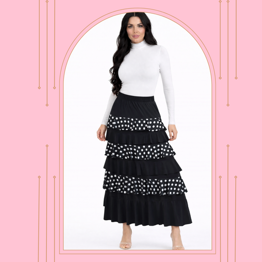 NEW! Black/White Polka Layered Skirt-1X-3X  Arriving In Stock: 1/15