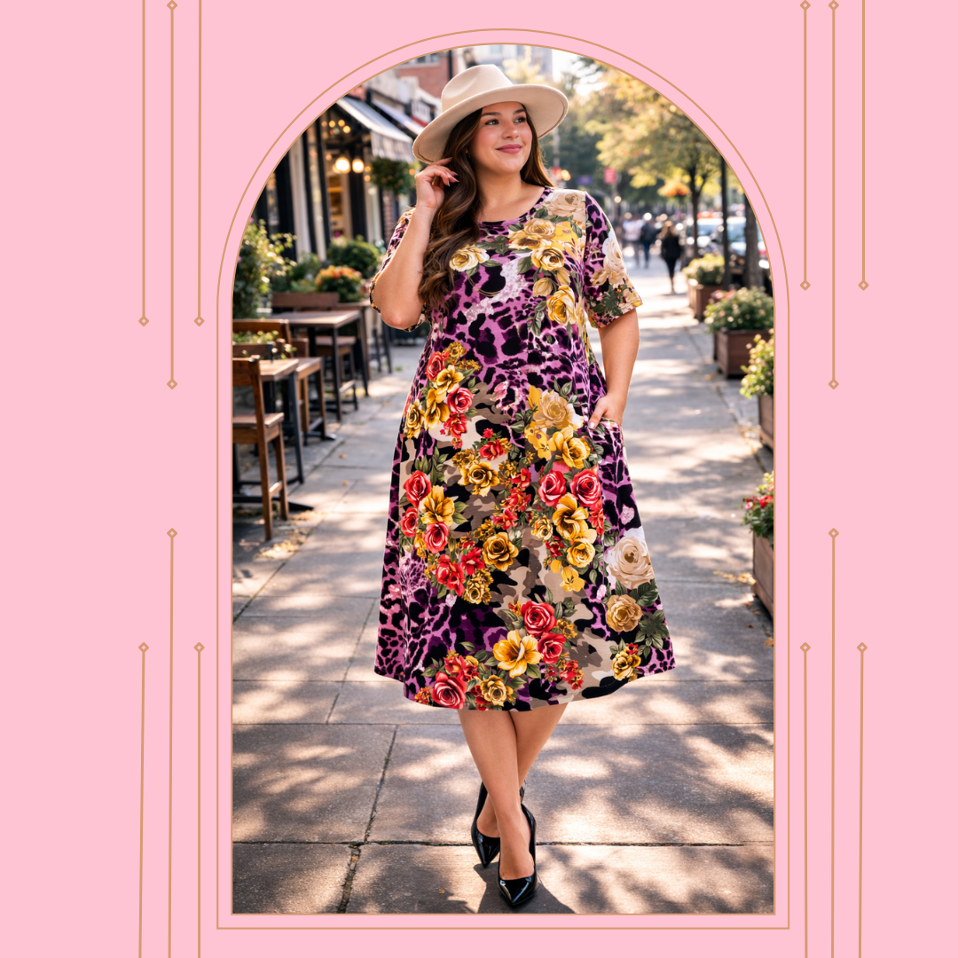 Purple Cheetah Ex-Plus  Dress: 5X FINAL SALE! Cannot Be Returned!