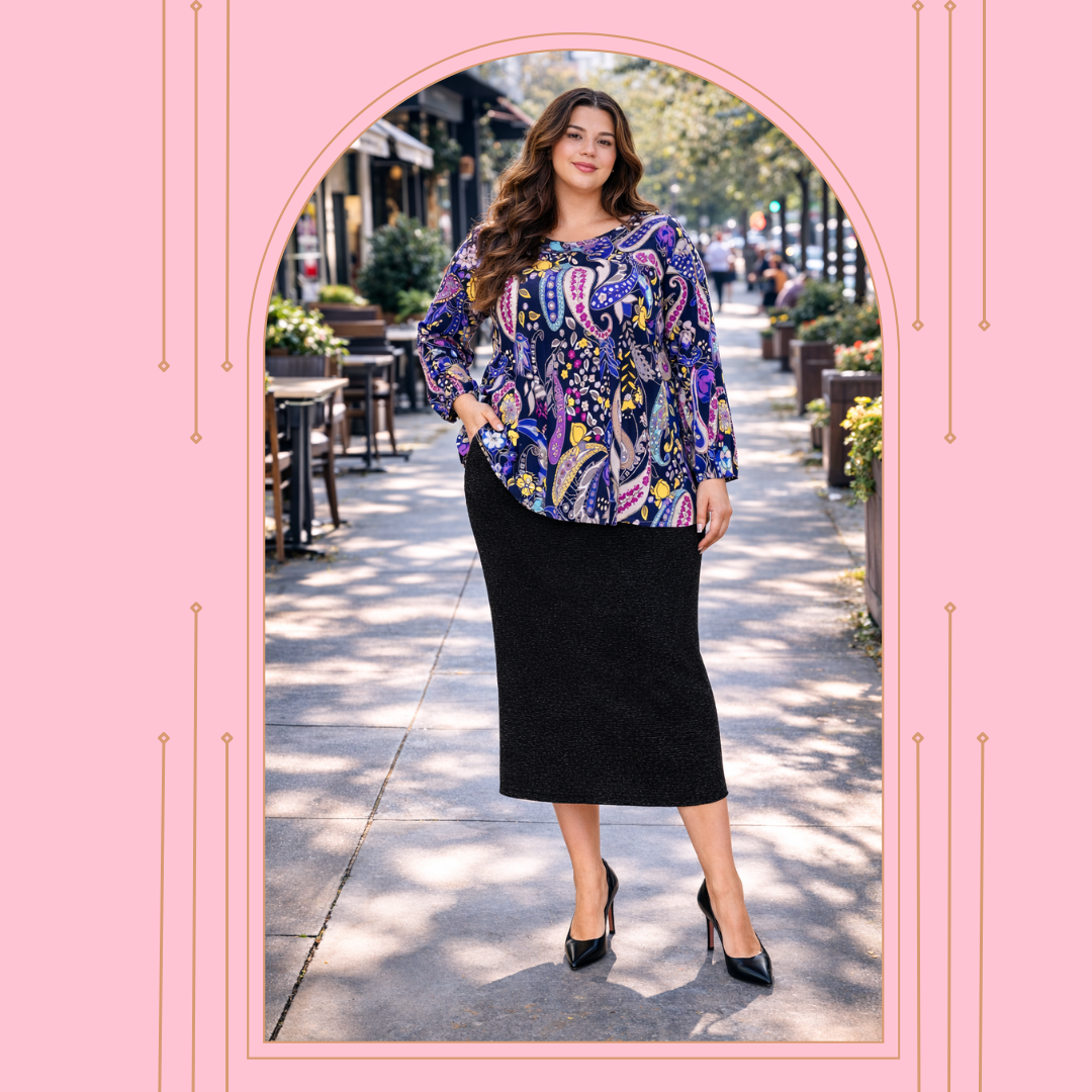 Purple Paisley Ex-Plus Top: 3X-5X Final Sale! Cannot Be Returned!