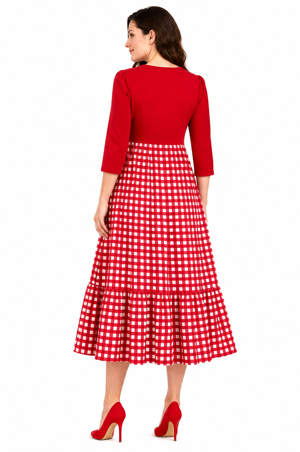 Pre-Order:  New! "Rebecca" Red/Check Dress: S-3X (Arriving Mid June)