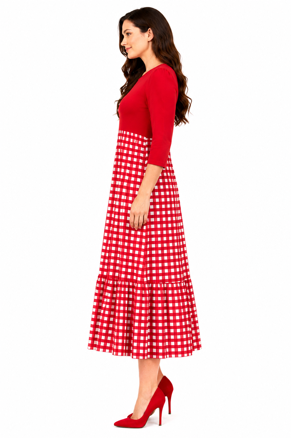 Pre-Order:  New! "Rebecca" Red/Check Dress: S-3X (Arriving Mid June)