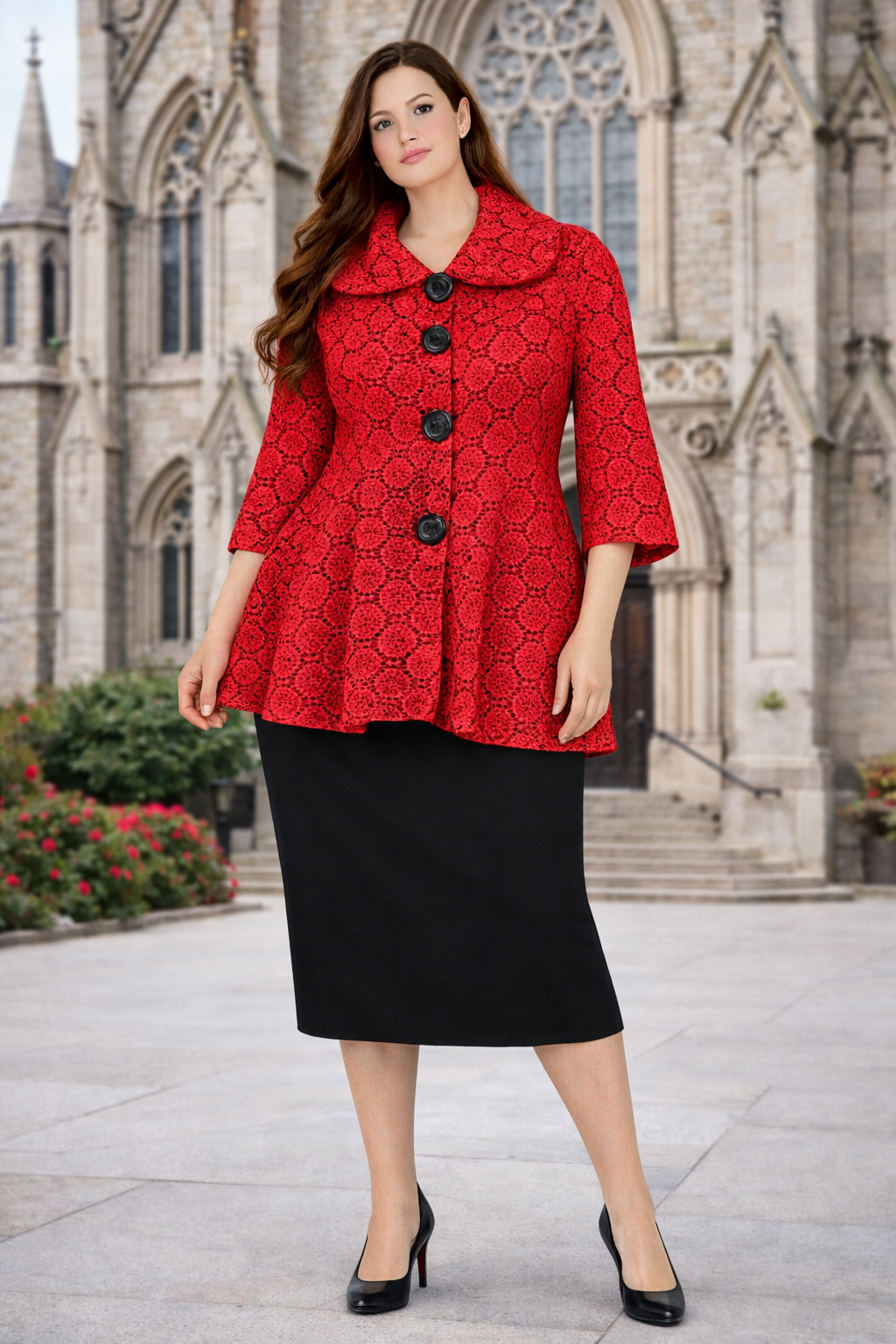 NEW! Red "Lace" Print Jacket: Medium