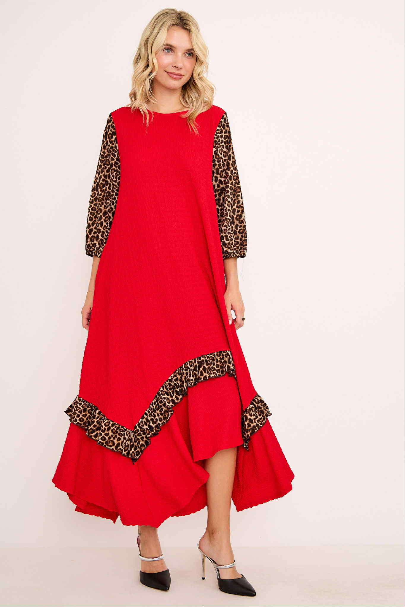New! "Rebecca" Red/Leopard Dress: S-3X