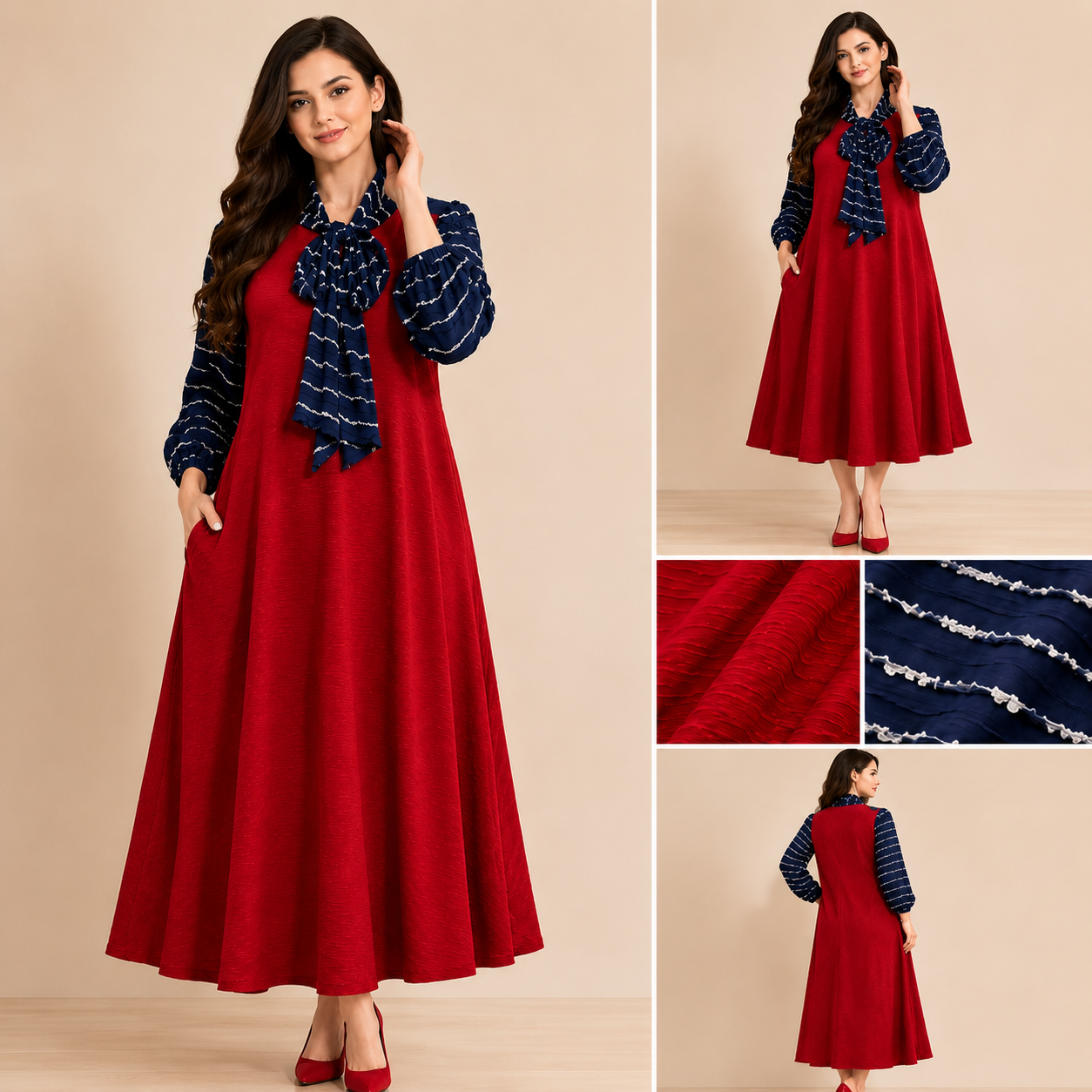Pre-Order: New! "Natalie" Navy/Red Bow Dress S-3X (Arriving In Stock Mid June)