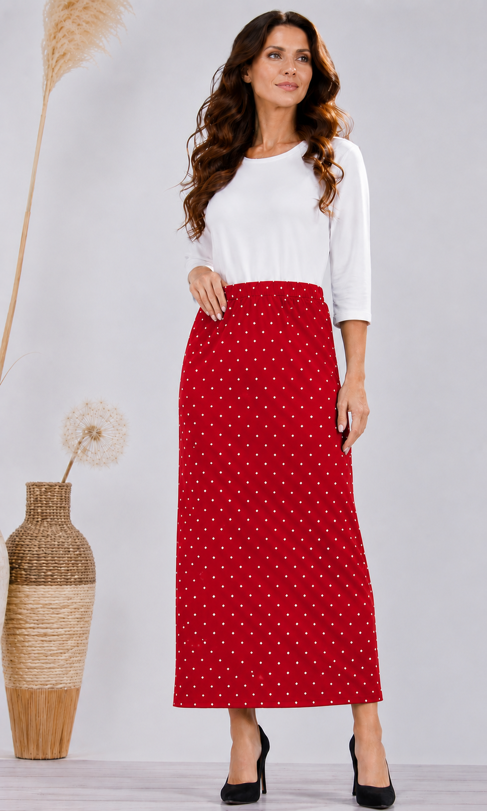 Pre-Order:  Red Polka Dot Maxi Skirt: S-3X  Arriving In Stock: Late July