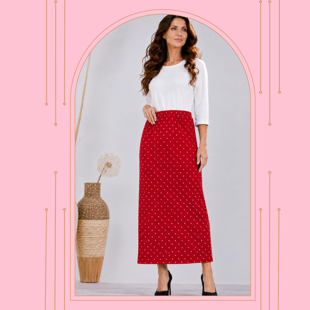 Pre-Order:  Red Polka Dot Maxi Skirt: S-3X  Arriving In Stock: Late July