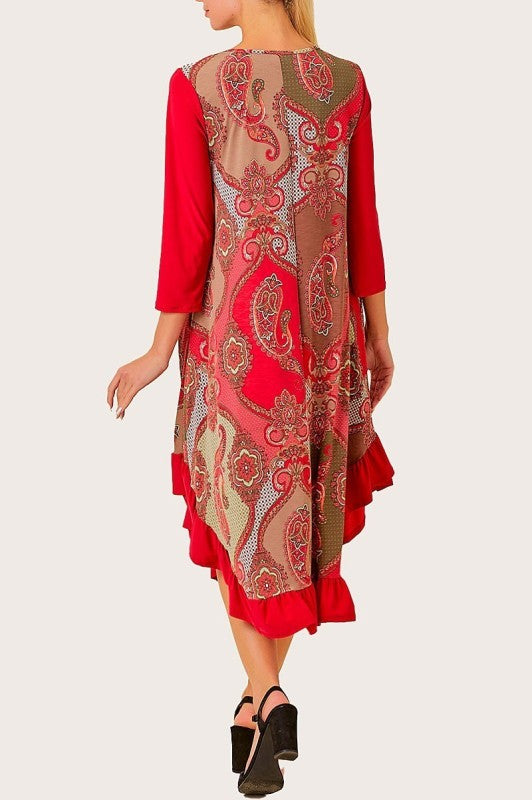 "Rhonda" Red Print Dress: Small