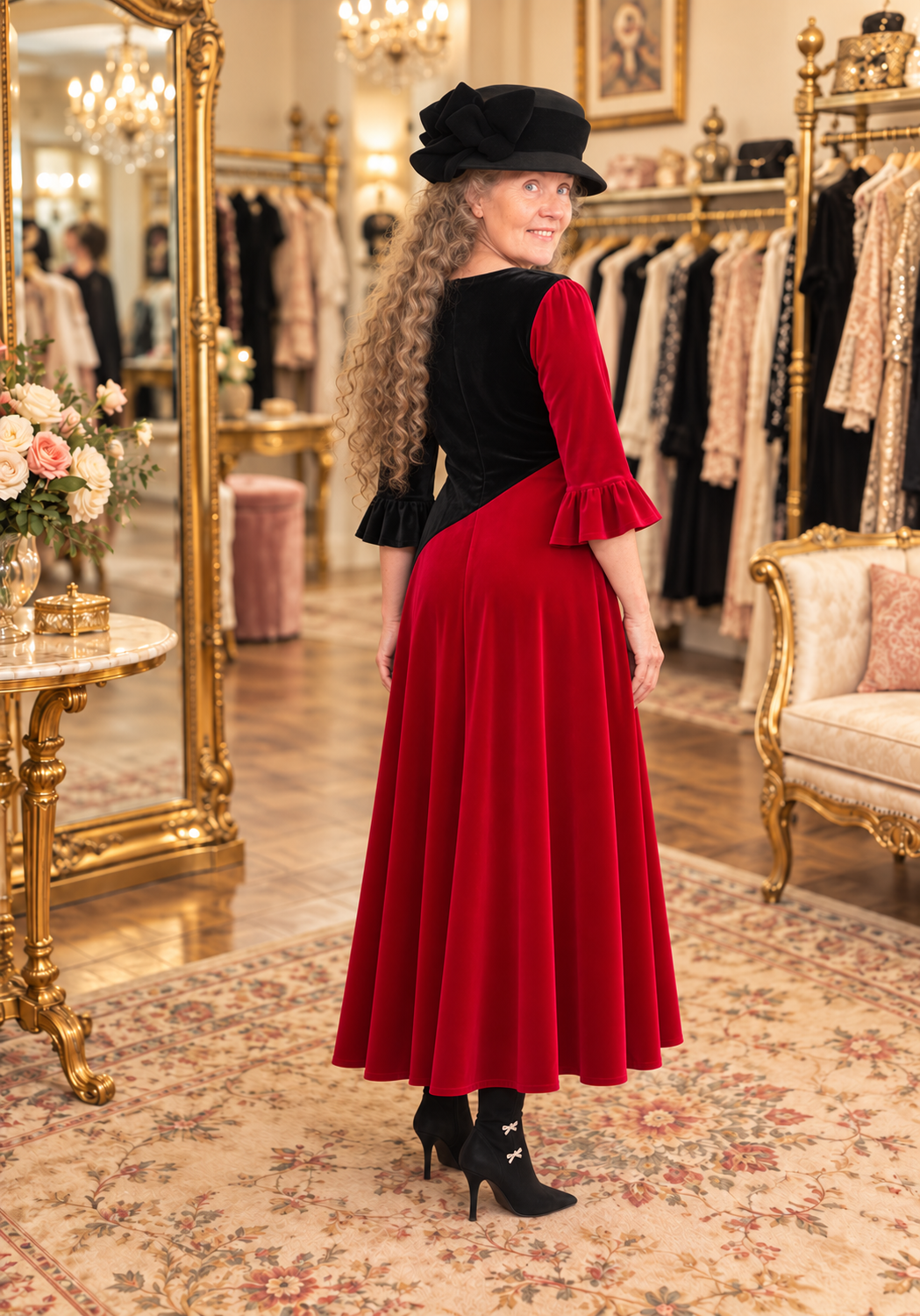 Red & Black Velvet Dress: S-M & XL-3X FINAL SALE! Cannot Be Returned!