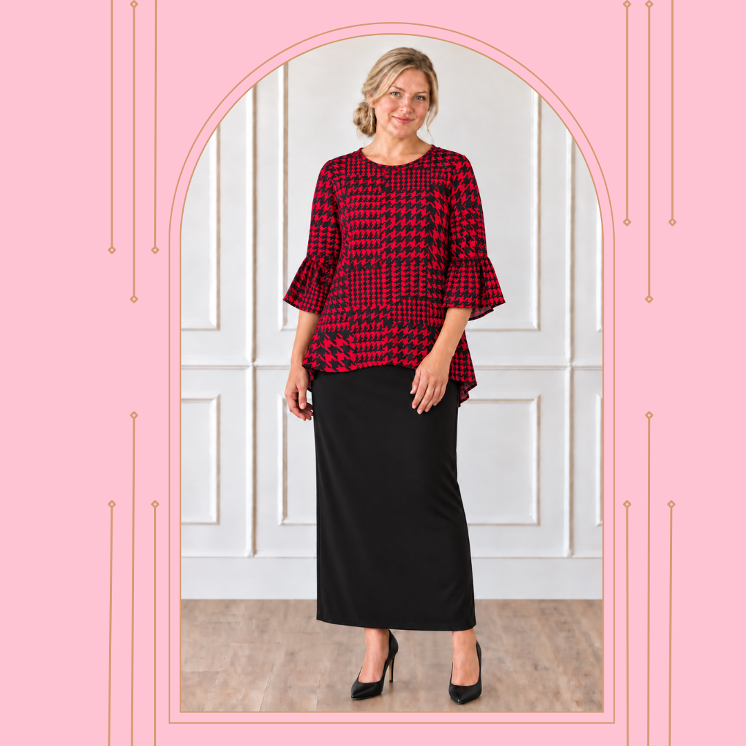 Red/Black Houndstooth Top: SMALL (FINAL SALE! Cannot Be Returned!)