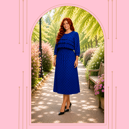 Pre-Order: NEW! "Alisha" Royal Blue Polka Dot Dress: S-3X  Arriving in Stock: Late July !