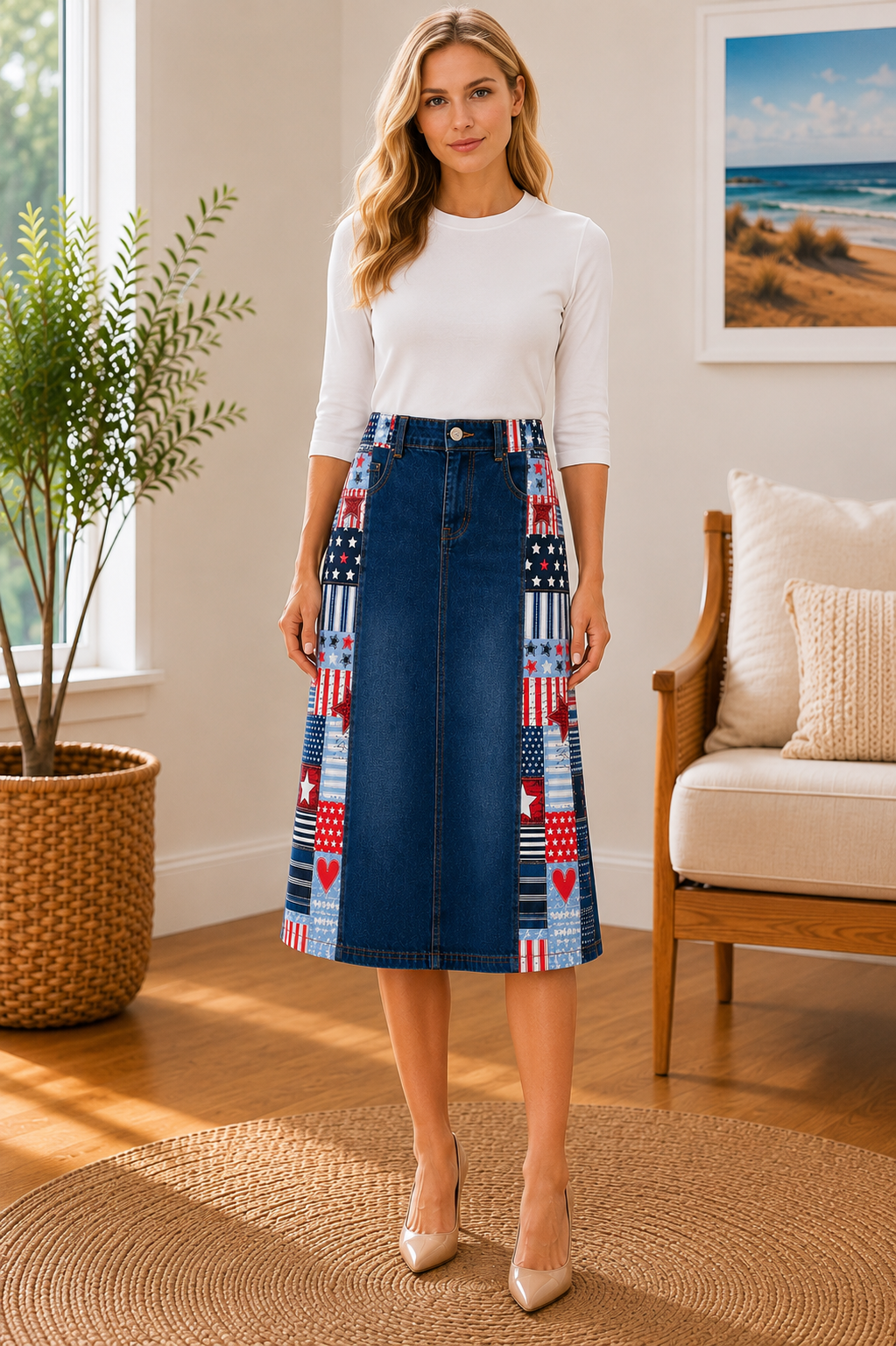 NEW! Stars/Hearts Jean Skirt: S-3X (Zipper/Button)