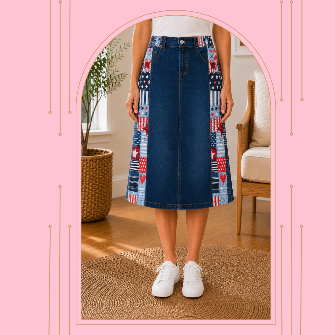 NEW! Stars/Hearts Jean Skirt: S-3X (Zipper/Button)