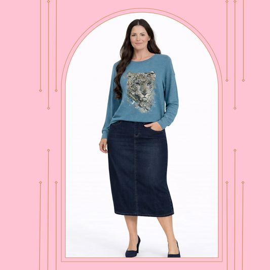 NEW! Teal Leopard Top: S-L  (Generous Fit!)