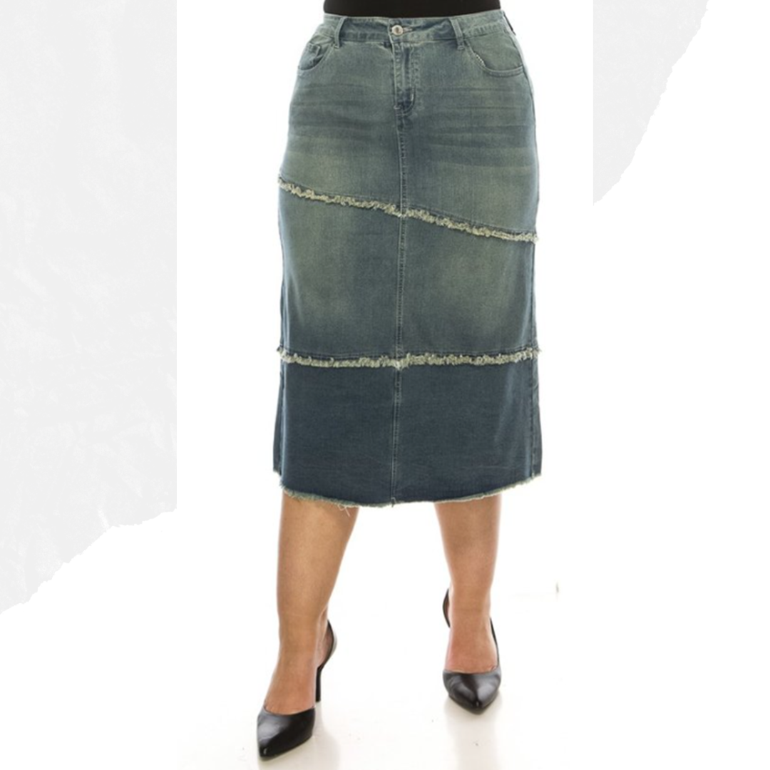 NEW! Veronica Vintage Wash Jean Skirt: S-3X